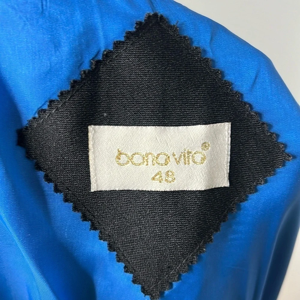 Bona Vita Sz 46 Black Blue Satin Lined 3/4 Sleeve Button Over Coat